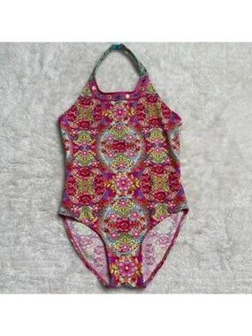 Monsoon Girls Swimsuit Size 9-10 Years Vibrant Pink Paisley Geometric One Piece